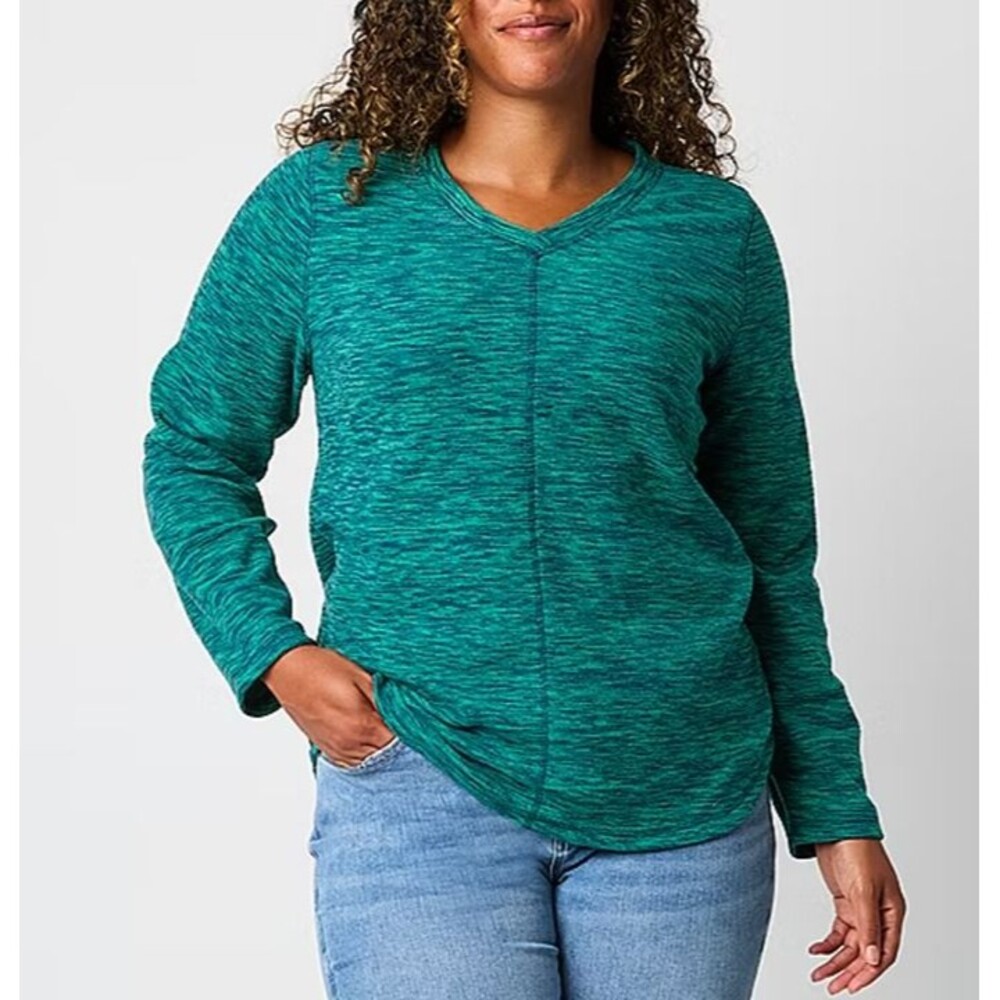 St. John's Bay Polar Fleece Womens V Neck Long Sleeve Sweatshirt